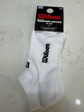 Wilson White Athletic Trainer Socks with Black Logo - 5 Pack